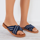 Myquees Open Toe Criss Cross Slide Sandals Slip on Summer Flat Slippers