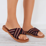 Myquees Open Toe Criss Cross Slide Sandals Slip on Summer Flat Slippers