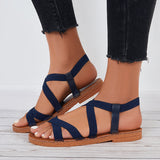 Myquees Women Criss Cross Wide Elastic Sandals Ankle Strap Flat Sandals
