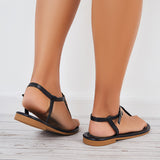Myquees Women T-Strap Flat Sandals Ankle Strap Flip Flops Sandals
