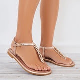Myquees Women T-Strap Flat Sandals Ankle Strap Flip Flops Sandals