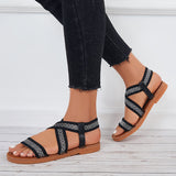 Myquees Wide Elastic Flat Sandals Ankle Strap Criss Cross Beach Sandals