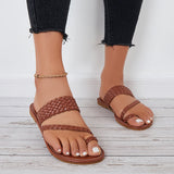 Myquees Braided Flat Sandals Wide Toe Loop Slide Beach Slippers