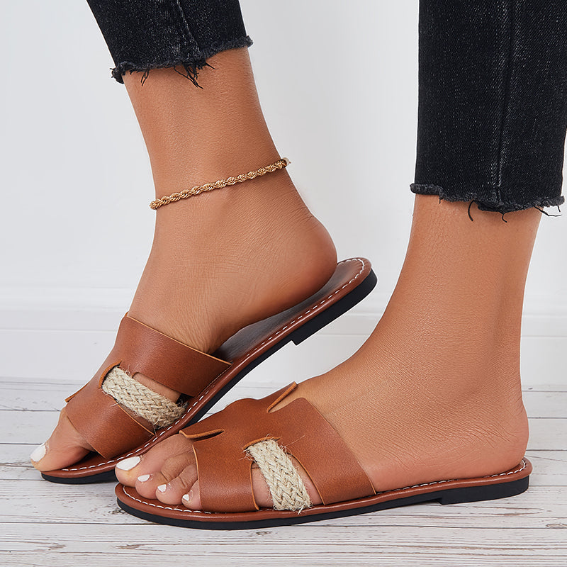 Myquees Women Cutout Slide Sandals Open Toe Flat Slippers