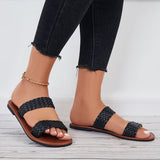 Myquees Open Toe Flat Sandals Braided Strap Slides Woven Leather Slippers