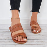 Myquees Wide Flat Slippers Round Open Toe Loop Slide Sandals