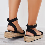 Myquees Black Espadrille Platform Wedges Ankle Strap Sandals