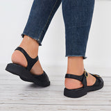 Myquees Closed Toe Slingback Flats Low Heel Ankle Strap Sandals