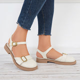 Myquees Closed Toe Slingback Flats Low Heel Ankle Strap Sandals