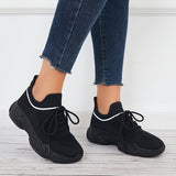 Myquees Black Mesh Chunky Sneakers Breathable Thick Sole Shoes