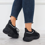 Myquees Black Mesh Chunky Sneakers Breathable Thick Sole Shoes