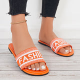Myquees Words Print Slide Sandals Round Toe Flat Slippers