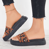Myquees Women Platform Slide Sandals Knit Print Thick Sole Slides