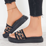 Myquees Women Platform Slide Sandals Knit Print Thick Sole Slides