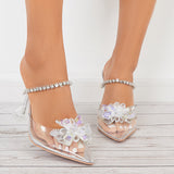 Myquees Clear High Heel Mule Sandals Rhinestone Straps Slingback Pumps