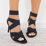Myquees Black Crisscross Strappy Stilettos High Heel Pumps Dress Sandals