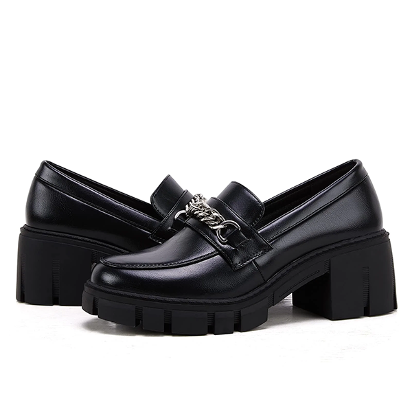 Myquees Slip on Penny Loafers Platform Chunky Heels Lug Sole Shoes