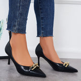 Myquees Pointed Toe Kitten Heel Pumps Chain Decor Slip on Dress Shoes