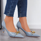 Myquees Pointed Toe Kitten Heel Pumps Chain Decor Slip on Dress Shoes