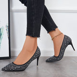 Myquees Rhinestone Stilettos High Heel Pumps Pointed Toe Party Shoes