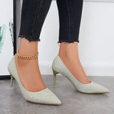 Myquees Rhinestone Stilettos High Heel Pumps Pointed Toe Party Shoes
