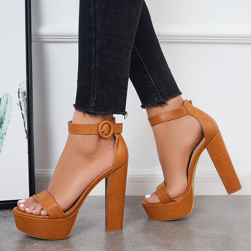 Myquees Open Toe Platform Chunky High Heels Ankle Strap Sandals