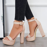 Myquees Open Toe Platform Chunky High Heels Ankle Strap Sandals