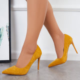 Myquees Suede Stiletto High Heel Pumps Pointed Toe Slip on Dress Shoes