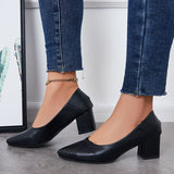 Myquees Comfy Pointed Toe Block Low Heel Pumps Solid Color Dress Shoes