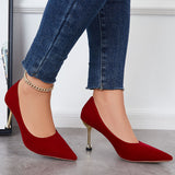 Myquees Red Pointed Toe Metal Heel Slip On Dress Pumps Shoes