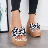 Myquees Bowknot Platform Wedge Slide Sandals Plaid Open Toe Slippers