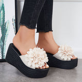 Myquees Platform Wedges Slide Sandals Floral Open Toe Slip on Beach Shoes
