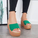 Myquees Platform Espadrille Sandals Open Toe Slip on Wedge Heel Shoes
