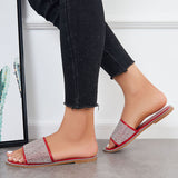 Myquees Rhinestone Slip on Flat Slide Sandals Glitter Open Toe Casual Slippers