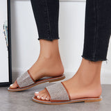 Myquees Rhinestone Slip on Flat Slide Sandals Glitter Open Toe Casual Slippers