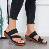 Myquees Black Toe Ring Slide Sandals Slip on Wedge Heel Summer Shoes
