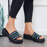 Myquees Platform Wedge SIide Sandals Open Toe Slip on Elastic Band Wedges