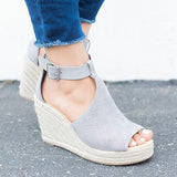 Myquees Casual Chic Espadrille Wedges Adjustable Buckle Sandals