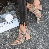 Myquees Fashion Stylish Pointed Toe Leopard Booties