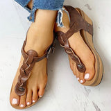 Myquees Rivet Design Toe Post Wedge Sandals