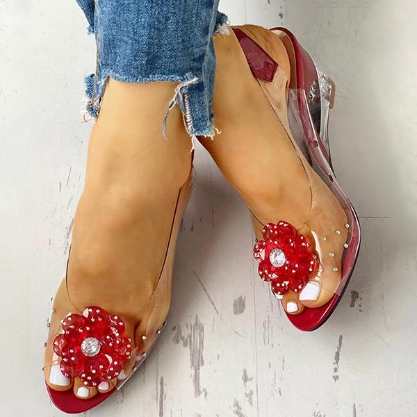 Myquees Studded Flower Design Transparent Wedge Sandals