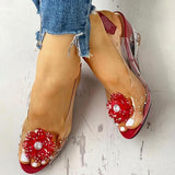 Myquees Studded Flower Design Transparent Wedge Sandals
