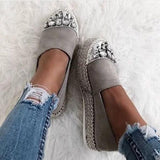 Myquees Gray Platform Rhinestone Holiday Flats & Sneakers