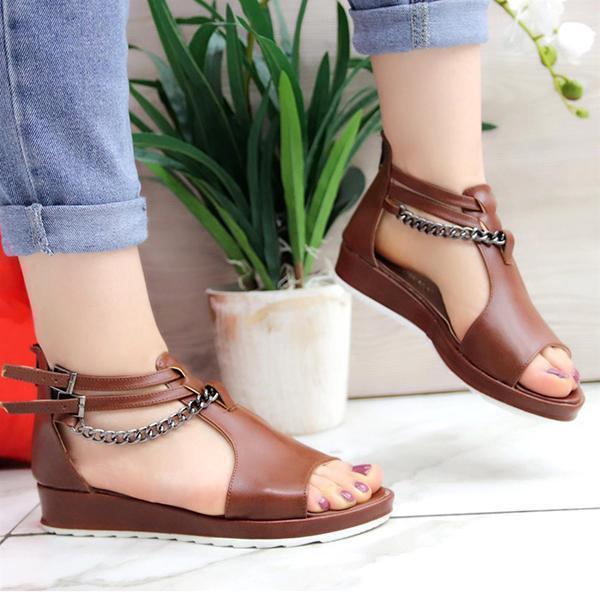 Myquees Casual Cool Chain Wedge Heel Sandals