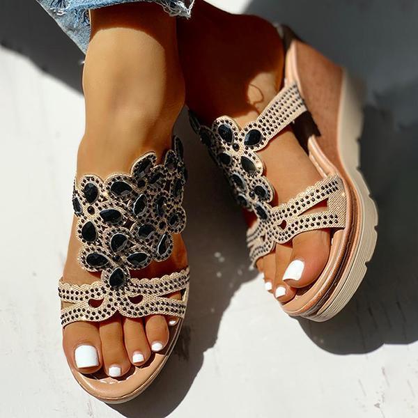 Myquees Studded Platform Wedge Casual Slingback Sandals