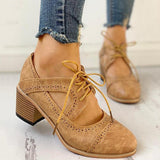 Myquees Lace-Up Cut Out Chunky Heels