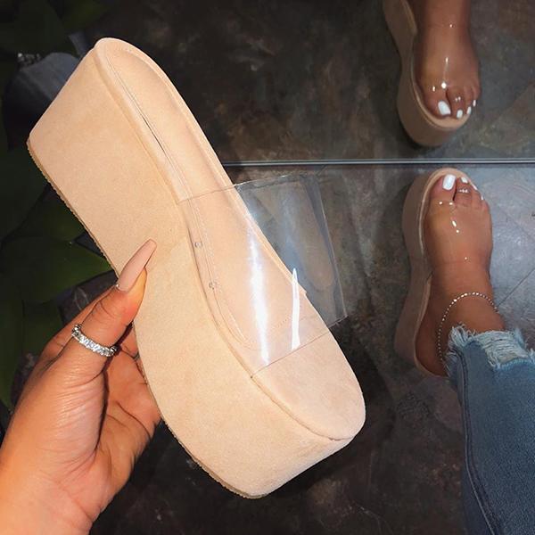 Myquees Women Platform High Heel PVC Summer Slippers