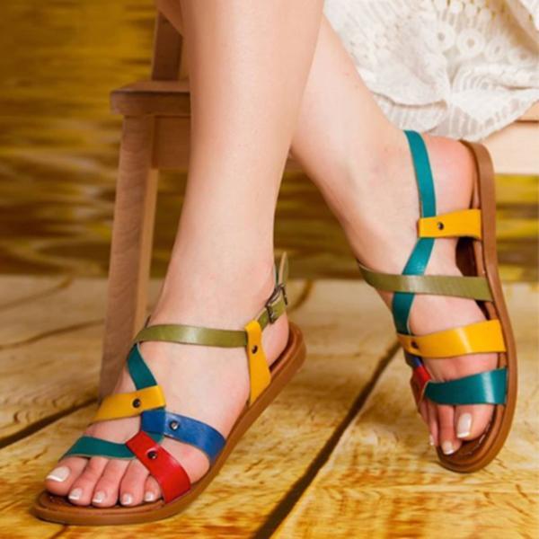 Myquees Color Leather Daily Summer Sandals