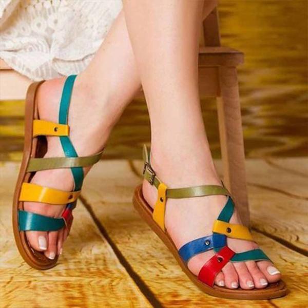Myquees Color Leather Daily Summer Sandals
