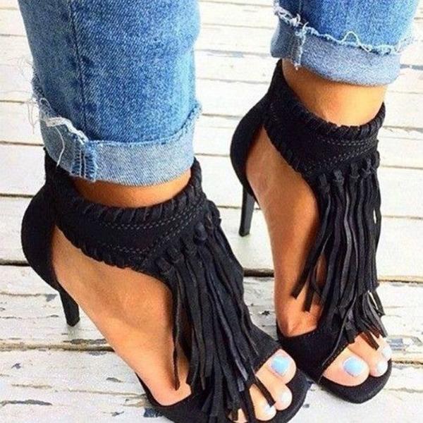 Myquees 2021 Fashion Open Toe Tassels Ankle Ladies Sandals